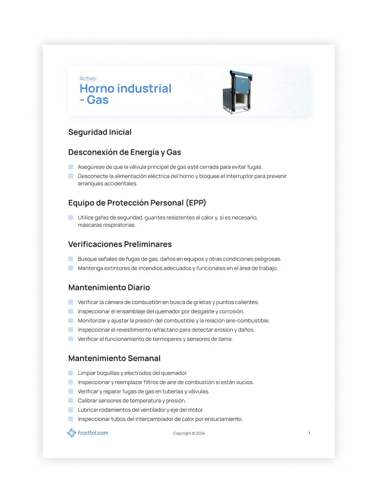 Checklist: Horno industrial - Gas