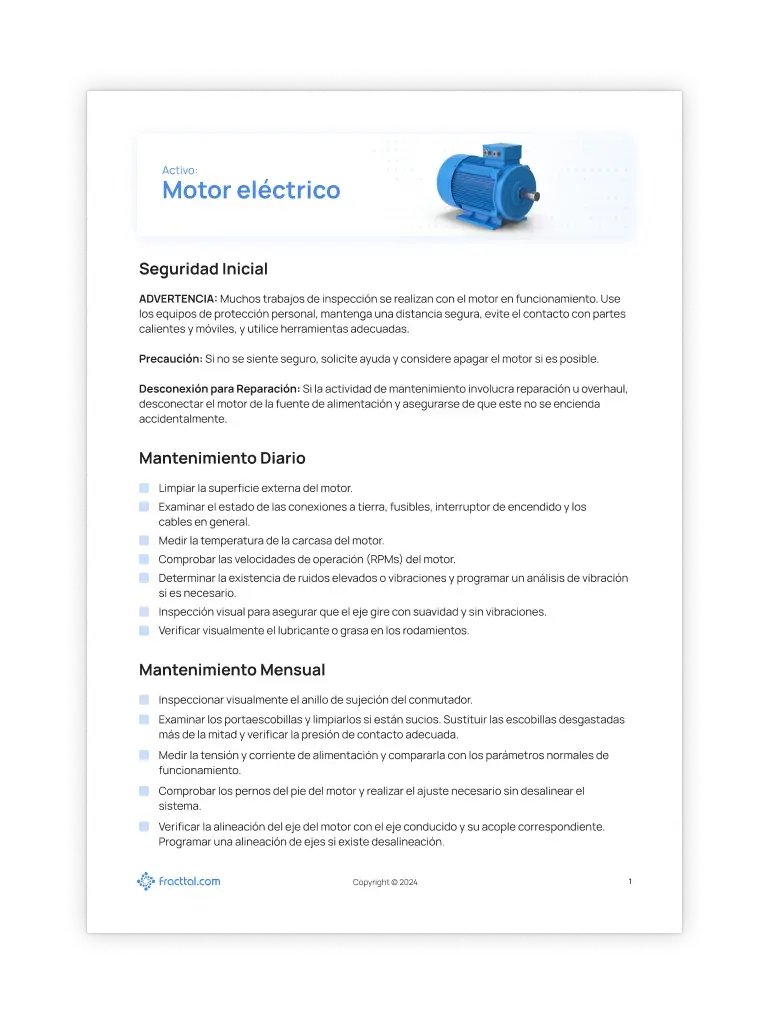 Checklist: Motor eléctrico