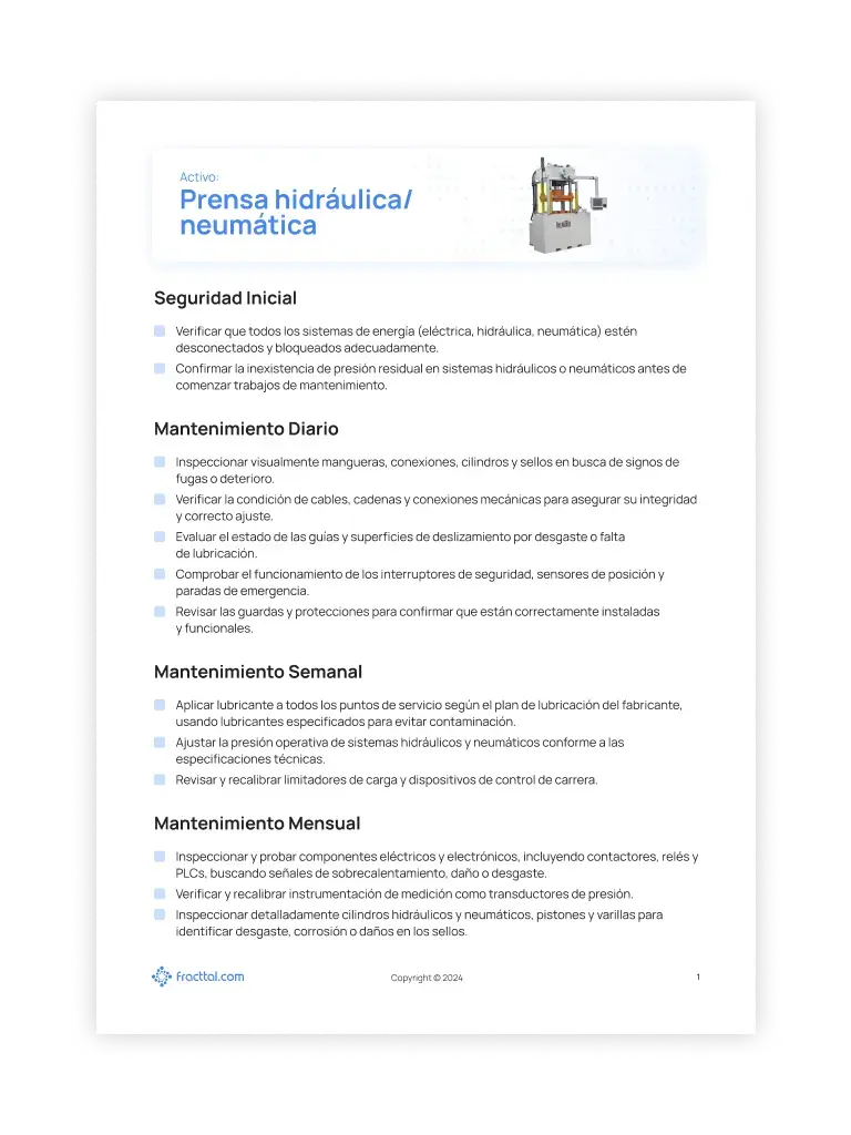 Checklist: Prensa hidráulica/neumática