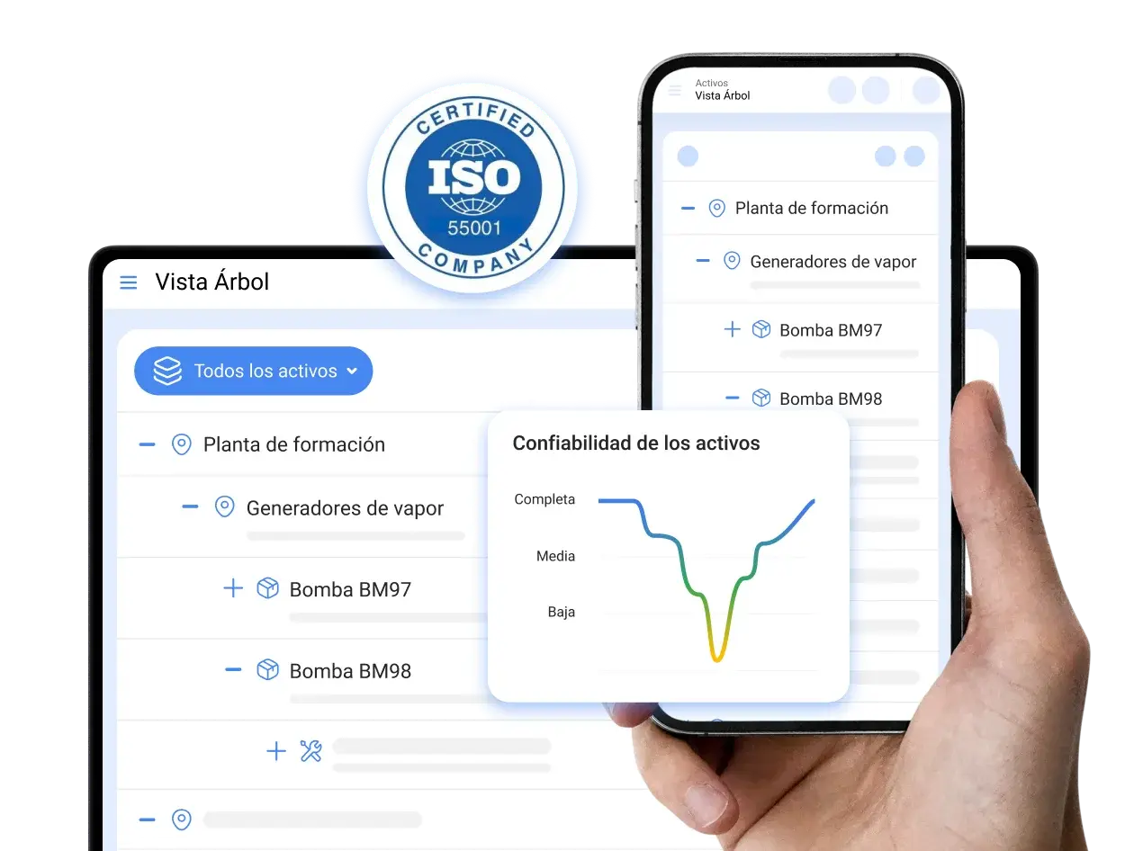 Cumple con la ISO 55001, registra y etiqueta tus activos en Fracal One. Crea una estructura jerárquica a medida con la vista árbol para gestionar cada activo en relación con otros y sus partes. Identifica rápidamente las áreas de mejora y optimiza la planificación del mantenimiento.