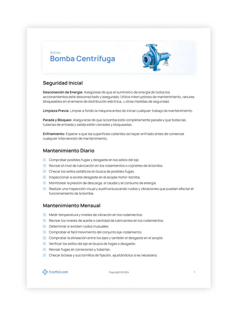 Checklist: Bomba centrífuga