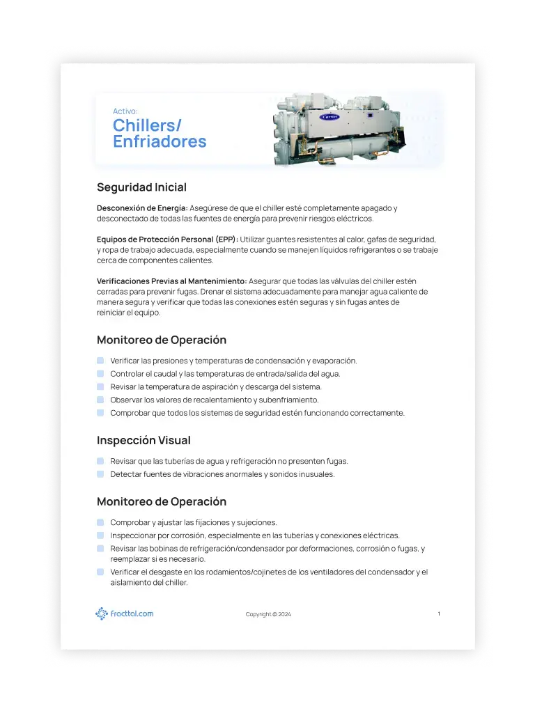 Checklist: Chiller/Enfriador de agua